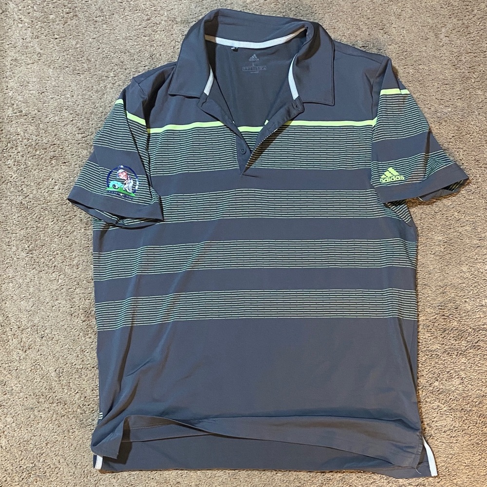 Adidas Men's Polo Shirt with Gray and Yellow Stripes